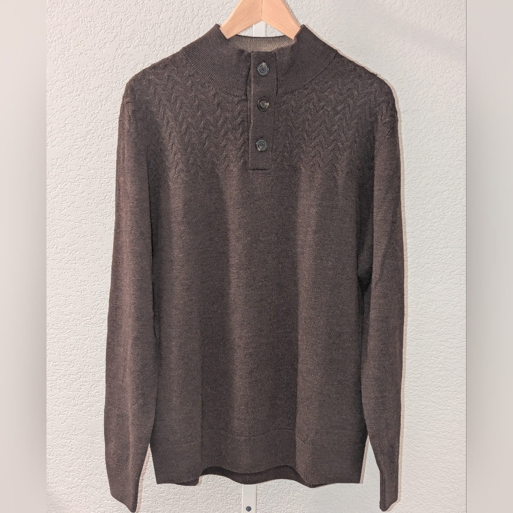 Turnbury Sweater Men's Large Extra Fine Merino Wool Brown